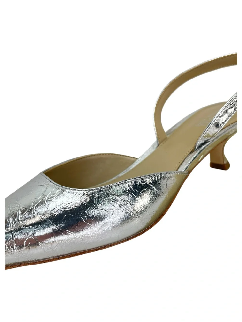 Michael Kors Luna Silver Leather Slingback Womens Kitten Heels Size 7.5M